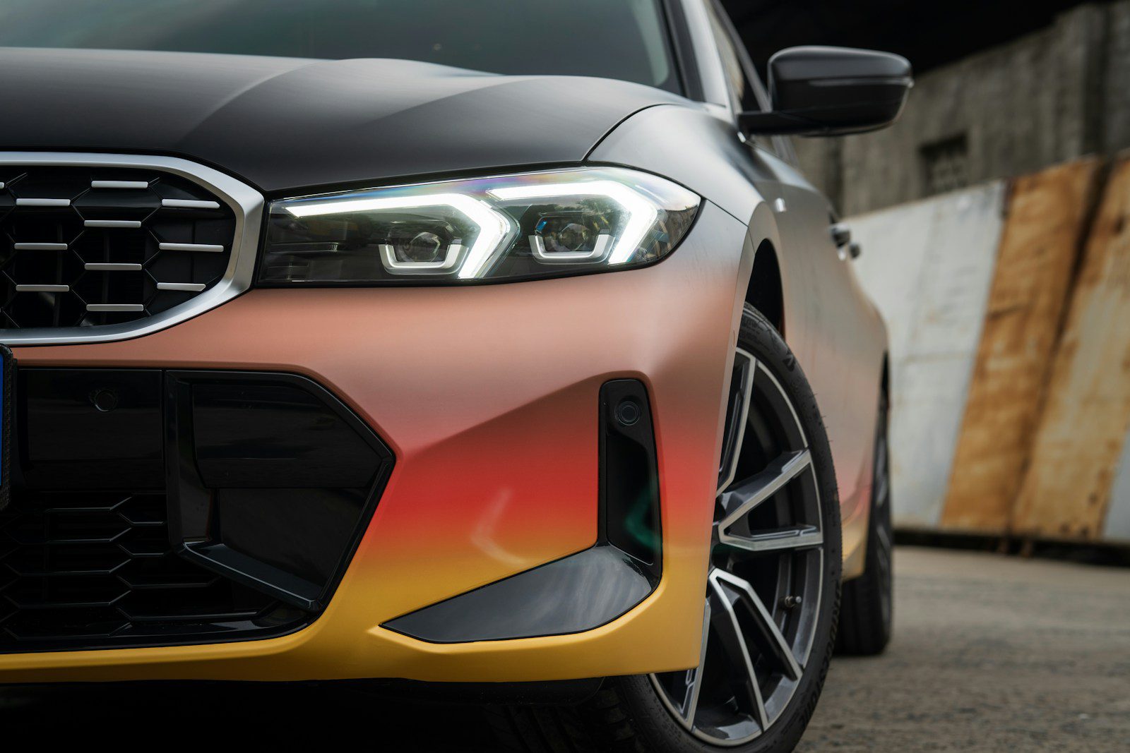 a close up of the front of a car